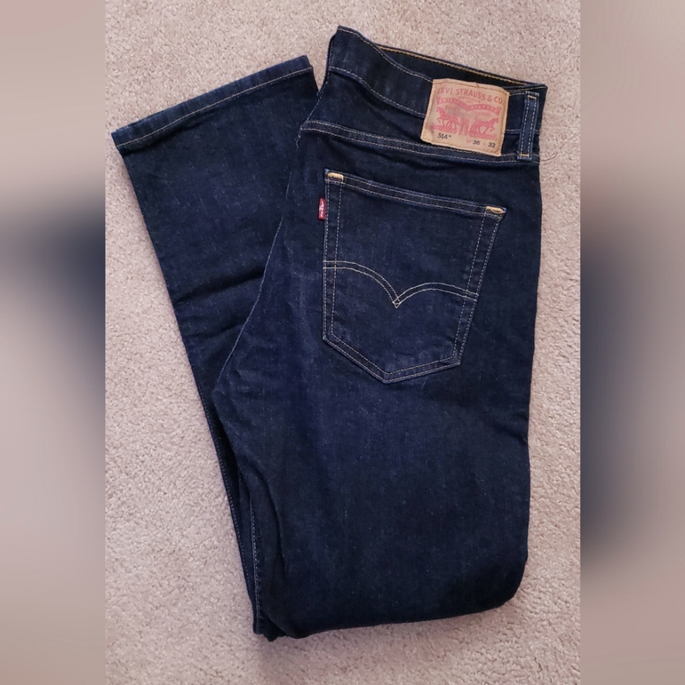 Levi's 514 straight flex 36x32 mens deep indigo blue jeans